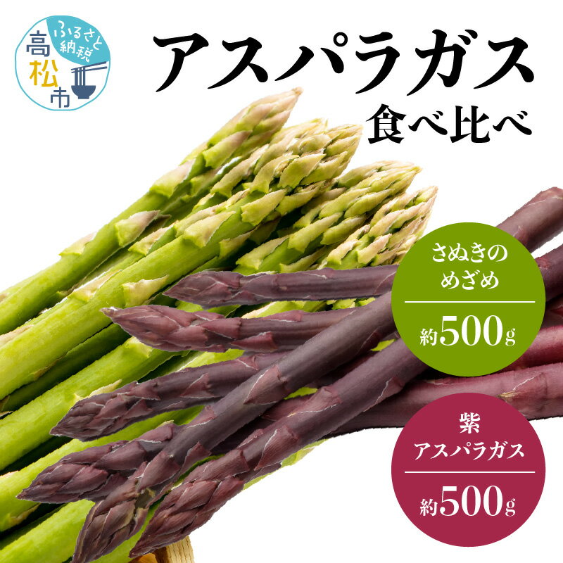 【ふるさと納税】アスパラガス 食べ比べ ( 紫 アスパラガス 500g と さぬきのめざめ 500g ) 約1kg 【2026-6月上旬～2026-10月中旬配送】 | シャキシャキ 食感 ジューシー 柔らかい グリーンアスパラガス 野菜 食品 人気 おすすめ お取り寄せ お取り寄せグルメ 産地直送