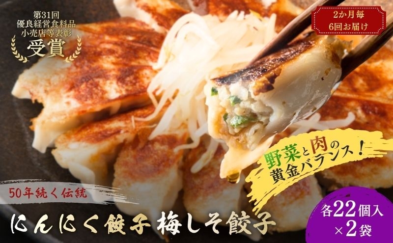 
にんにく餃子(22個入り×2袋)と梅しそ餃子(22個入り×2袋)　2ヶ月毎6回お届け
