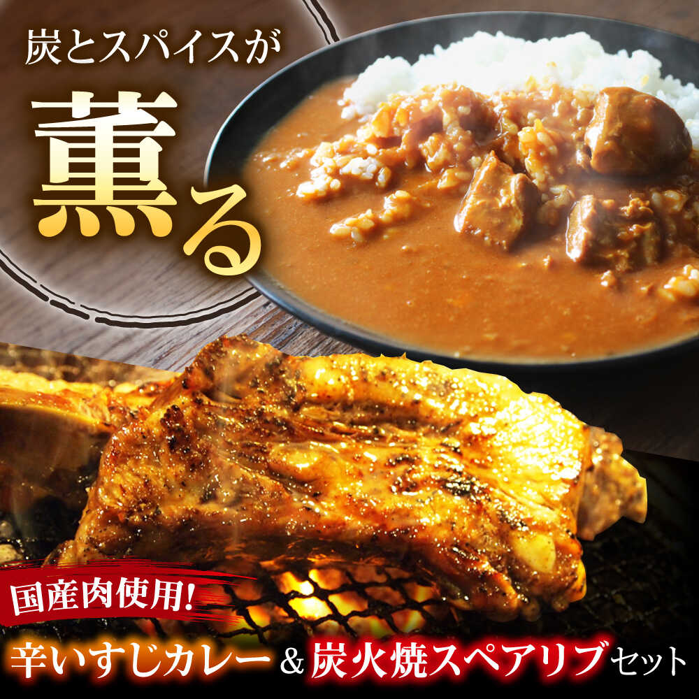 【ふるさと納税】特大！炭焼きスペアリブ2本＆辛いすじカレー 冷凍 お取り寄せ グルメ 骨付き肉 温めるだけ 人気 ギフト 贈答 簡単調理 カレー カレーライス レトルト お肉 肉 豚肉 肉加工品 惣菜 おつまみ おかず セット 食品 大阪府高槻市/SCYグループ株式会社[AOEG003]