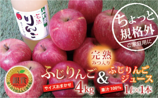 〈訳あり ちょっと規格外〉 完熟みつ入りふじりんご 約4kg 