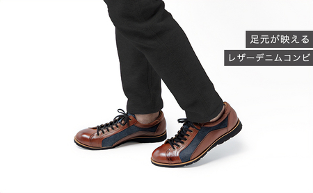 倭イズム 牛革×デニム紳士靴　YA3310　ワイン 27.0cm