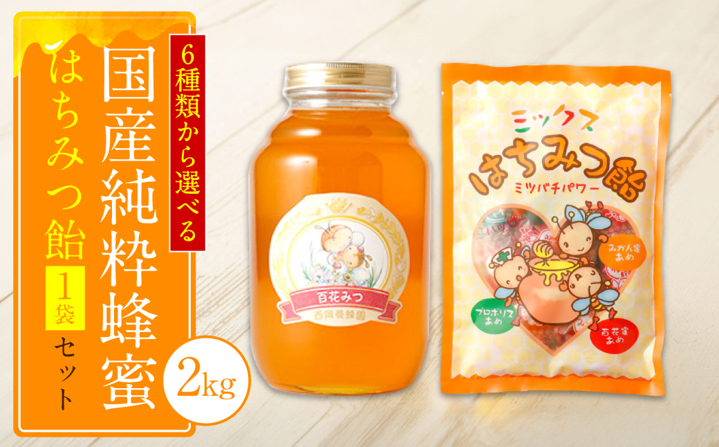 
            【選べる蜂蜜】国産 純粋 蜂蜜 2kg 蜂蜜あめ 1袋 はちみつ
          