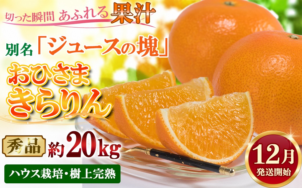 
                  12月発送開始 おひさまきらりん 秀品 約20kg【今村農園】 ジュースの塊 溢れる果汁 甘い ジューシー 美味しい ビタミン 九州 大分県 先行予約 20kg 12月 1月 発送 柑橘類 フルーツ みかん 天草 あまくさ オレンジ おれんじ 贈答 ギフト 贈り物 ＜107-027＞
                