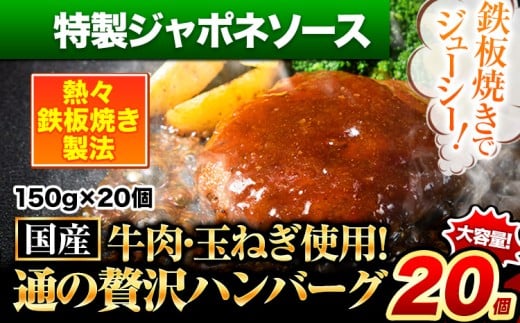 ハンバーグ 20個 国産のお肉使用！ 鶏肉不使用 温めるだけ 「通の贅沢ハンバーグ」特製ジャポネソース《11月上旬-11月下旬出荷》 牛 訳あり 小分け 早く届く