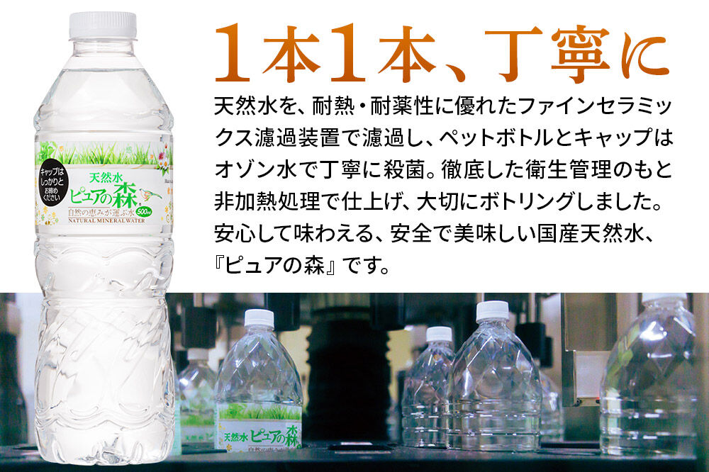 水 《定期便10ヶ月》国産 ミネラルウォーター ピュアの森 500ml 24本×2箱 計48本 天然水 軟水 ペットボトル ラベルあり