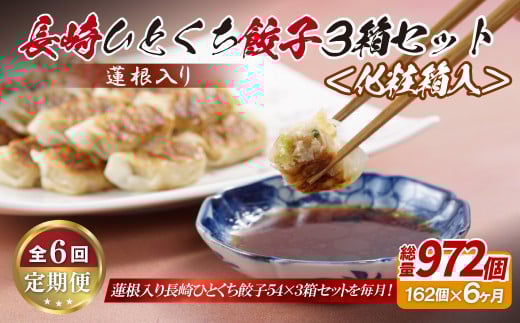 E321p 蓮根入り 長崎ひとくち餃子162個(54個入りを3箱)〈化粧箱入〉【6回定期便】