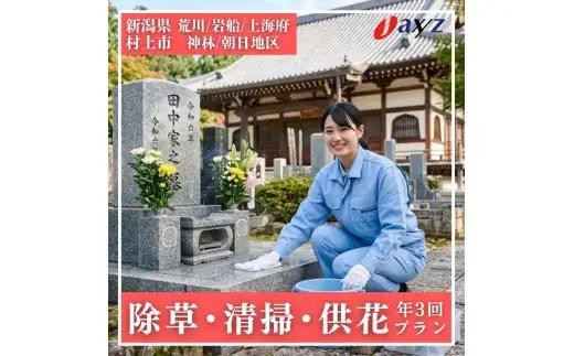 【年3回】お墓掃除代行サービス（清掃・除草・供花プラン）【対象地区：荒川・岩船・上海府・神林・朝日地区】1106011　新潟県 村上市 （株）日本アクシィーズ お墓 掃除 草刈り  お墓参り