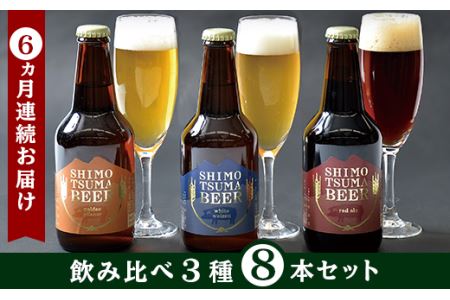 【６ヵ月連続お届け】しもつまクラフトビール８本セット【ビール クラフトビール 地ビール 飲み比べ 飲み比べセット ピルスナー ヴァイツェン エール 贈答用 おすすめ 人気 定期 定期便】