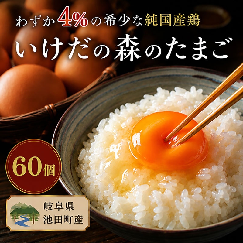 
【ふるさと納税】卵 わずか4%の希少な純国産鶏 いけだの森たまご 60個 こだわり おこめのたまご 玉子 鶏卵 生卵 産地直送 冷蔵配送 TKG 卵かけご飯 岐阜県産
