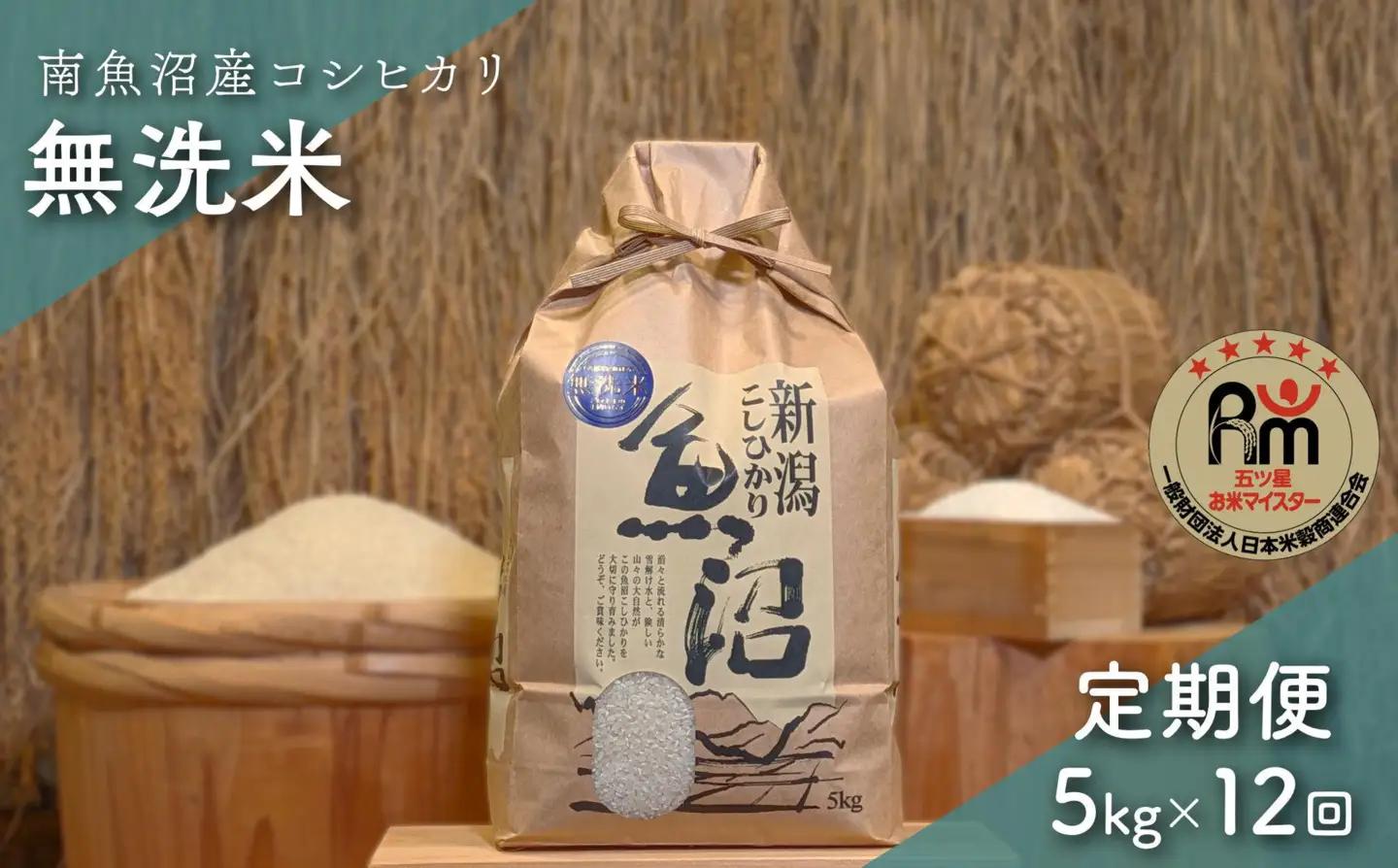 令和７年産「五つ星お米マイスター」の南魚沼産コシヒカリ　無洗米５kg×12回（毎月定期便）【定期便 銘柄米 ブランド米 無洗米 こしひかり コシヒカリ 魚沼産 新潟米 産地直送 お米 米 こめ コメ ご飯 御飯 ごはん】