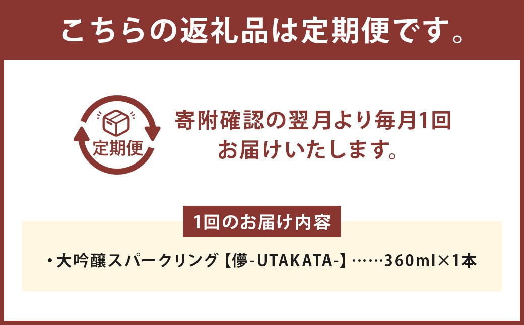 【6ヶ月定期便】 大吟醸スパークリング 【儚-UTAKATA-】 360ml×各1本