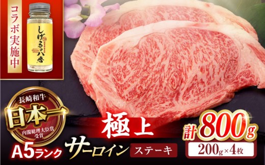 【コラボ実施中】長崎和牛 サーロインステーキ 800g (200g×4枚) / サーロイン さーろいん サーロインステーキ ブロック A5 希少部位 / 諫早市 / 野中精肉店 [AHCW030]