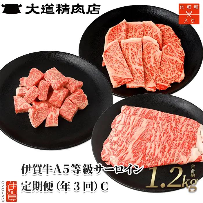 伊賀牛 【薄板・化粧箱入】 A5 サーロイン 3回定期便コースC 伊賀牛 【dido-tkb0003】