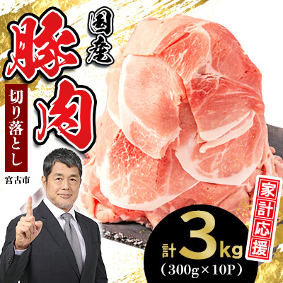 家計応援!国産 豚肉 計3kg!(300g×10P) 豚 切り落とし 小分けで便利【配送不可地域：離島】【1658904】