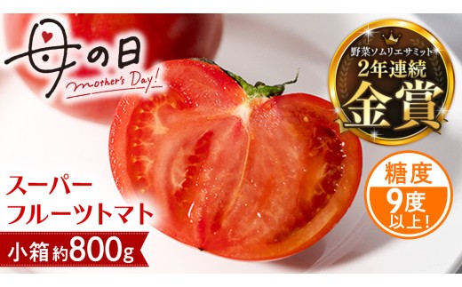 【母の日専用】 スーパーフルーツトマト 小箱 約800g ×1箱 糖度9度以上 《5月4日～10日お届け メッセージカード付》 トマト とまと 野菜 母の日 ギフト 贈り物 プレゼント 感謝 記念日 [BC069sa]