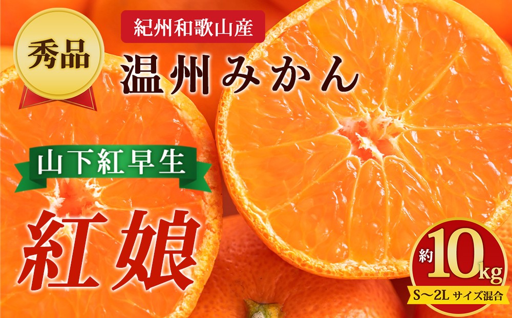 
                  【先行予約】【秀品】紀州和歌山産 温州みかん 山下紅早生「紅娘」約10kg（箱込み）S～2L サイズ混合
                