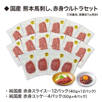 ふるさと納税 御船町 【毎月定期便】16食×6回　純国産 熊本馬刺し生活、赤身ウルトラコース　九州アスリート食品　全6回 |  | 01