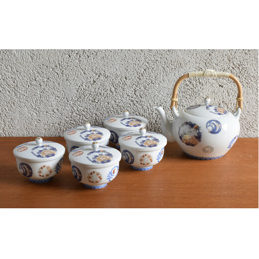 深川製磁 【有田焼】染錦花丸紋　土瓶茶器揃 aa030