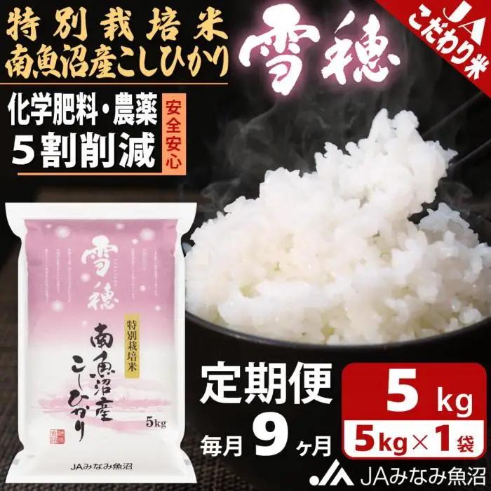 【JAみなみ魚沼定期便】特別栽培米南魚沼産こしひかり「雪穂」（5kg×全9回）精米｜こしひかり