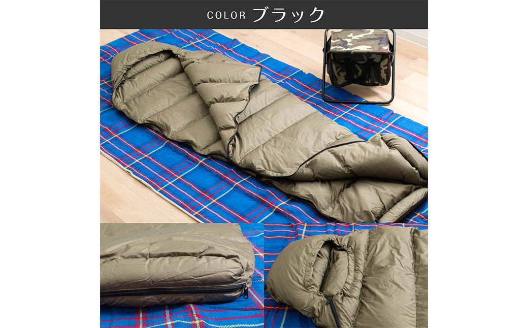 アウトドア シュラフ マミー型 寝袋 羽毛90% （オレンジ/ブラック）