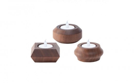 
旭川家具　コサイン　キャンドルホルダーPOT・BAUM・SQUAREのセット　ウォルナット_03283
