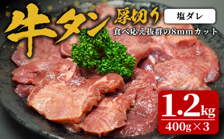 味付け牛タン 1.2kg(400g×3P) 厚切り 塩 牛タン タン 牛たん 牛肉 肉 食品 冷凍保存 焼肉 BBQ バーベキュー 塩味 厚切り 【株式会社佐利】tm384-A