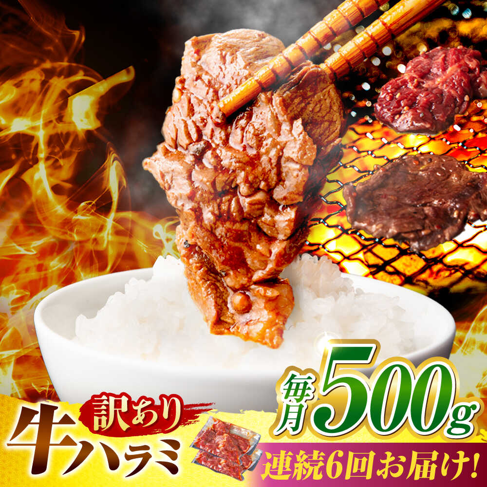 【ふるさと納税】【6回定期便】【訳あり】味付けハラミ 500g(250g×2パック) / ハラミ 牛肉 焼肉 / 御嵩町 / 馬力家[AVBO040]
