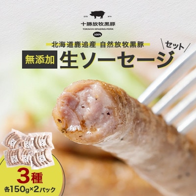 【毎月定期便】北海道鹿追産 自然放牧黒豚 無添加 生ソーセージセット(3種各150g×2P)全2回【配送不可地域：離島】【4087326】