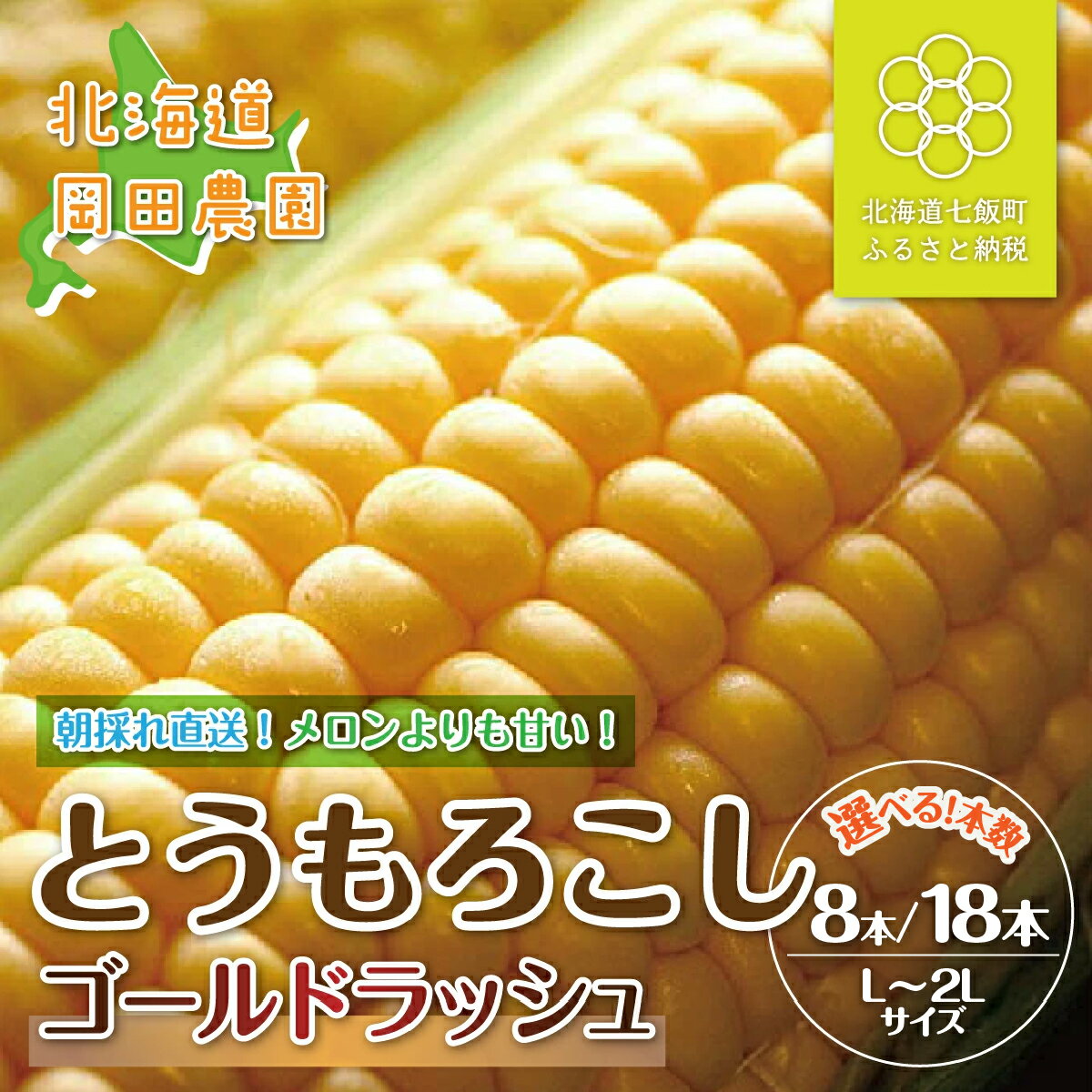 【ふるさと納税】【先行予約 令和8年8月発送】北海道七飯町産 ゴールドラッシュ 朝採れとうもろこし 選べる8本・18本 岡田農園 高糖度 生でも美味しい スイートコーン 冷蔵 産地直送