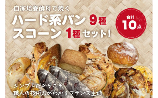 ハード系パン9種＋スコーン1種セット！ 自家培養酵母で焼くハード系パン 合計10点 国産小麦で作るハード系パン 自家製酵母のハード系パン 朝食 軽食 おやつ 自然素材「Boulangerie Fave