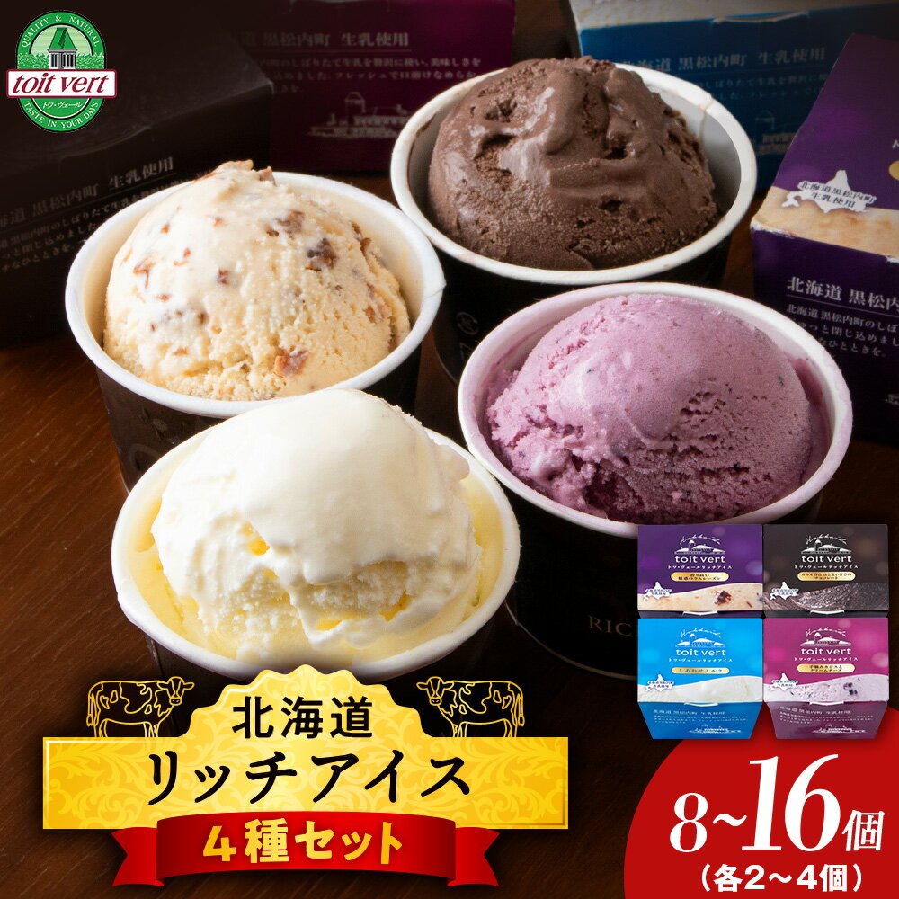 【ふるさと納税】 リッチアイス 選べる8個〜16個セット（100ml）【 4種 × 各2個〜4個】ミルク チョコ ラムレーズン カシス チーズ アイス アイスクリーム デザート スイーツ 北海道ふるさと納税 ふるさと納税 北海道 黒松内町 通販 ギフト