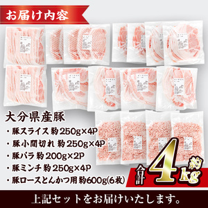  ＼3営業日以内発送／ ＜1回配送＞ 豚肉 バラエティーパック (合計4kg) 【BD325】【西日本畜産】