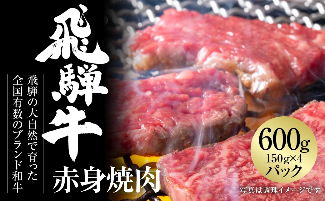 
                  飛騨牛 赤身焼肉 600g（150g×4パック） 冷凍真空パック | 肉 お肉 焼肉 焼き肉 やきにく 黒毛和牛 和牛 個包装 小分け 人気 おすすめ 牛肉 ギフト お取り寄せ [MZ006] 
                