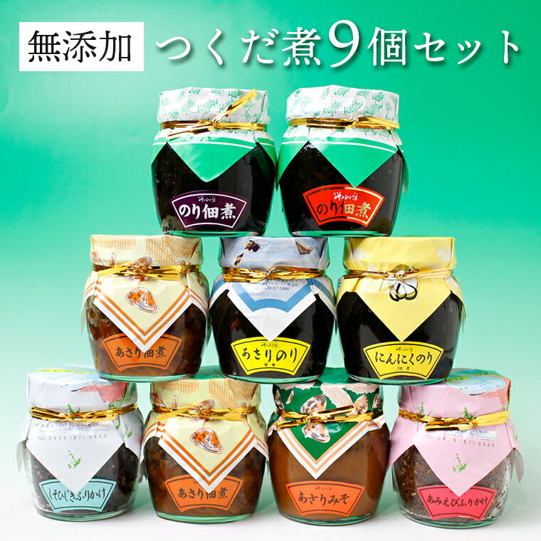【ふるさと納税】つくだ煮 9個 おすすめ 海苔 のり 生のり あさり 味噌 佃煮 あみえび ふりかけ しそ ひじき 無添加 自家製 手作り 詰め合わせ セット 160g×5個 110g×2個 80g×2個 8種 ごはんのお供 のっけ飯 ご飯 おかず ギフト 贈り物 贈答用 プレゼント 化粧箱