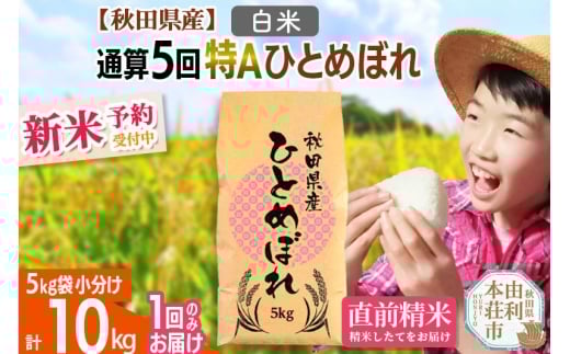 《予約受付》《1回のみお届け》令和7年産 【白米】通算5回特A 秋田県産ひとめぼれ 計10kg (5kg×2袋)【2025年11月中出荷予定】