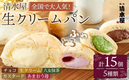 ＜究極のふわとろ食感＞清水屋 生クリームパン 15個 5種（カスタード・生クリーム・チョコ・あまおう苺・八女抹 | クリームパン 生クリームパン 冷凍クリームパン 人気クリームパン おすすめクリームパン 菓子パン スイーツパン