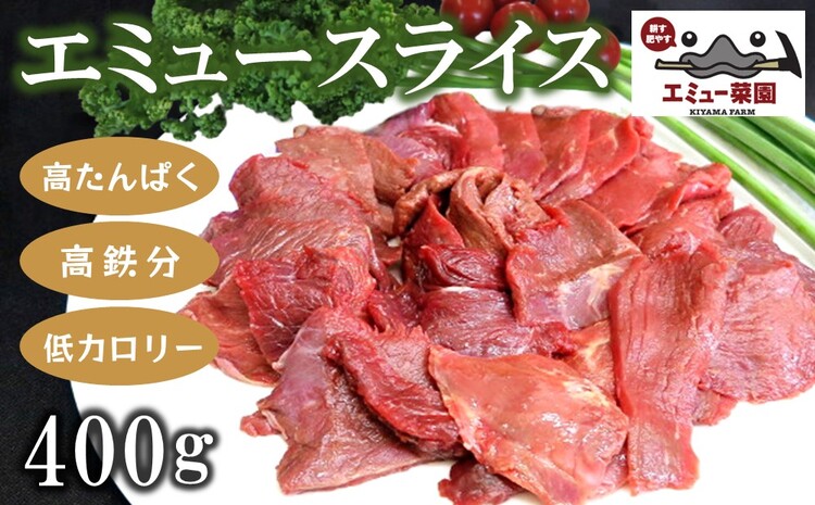 エミュースライス 400g【エミュー 基山産 高タンパク 高鉄分 低カロリー ヘルシー ジビエ 貴重肉 鉄分補給】 A1-J006004