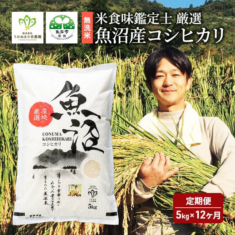 
            [№5762-0760]頒布【無洗米】「米食味鑑定士　厳選」魚沼産コシヒカリ　5kg　12ヶ月連続お届け
          