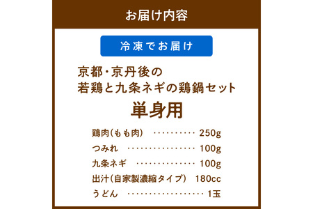 京都・京丹後の若鶏と九条ネギの鶏鍋セット（単身用セット）　鶏肉 とりにく 国産 とり肉 ももにく もも肉 モモ肉 詰め合わせ 鶏鍋 とりなべ とり鍋 鳥なべ ギフト 鍋セット チキン 送料無料