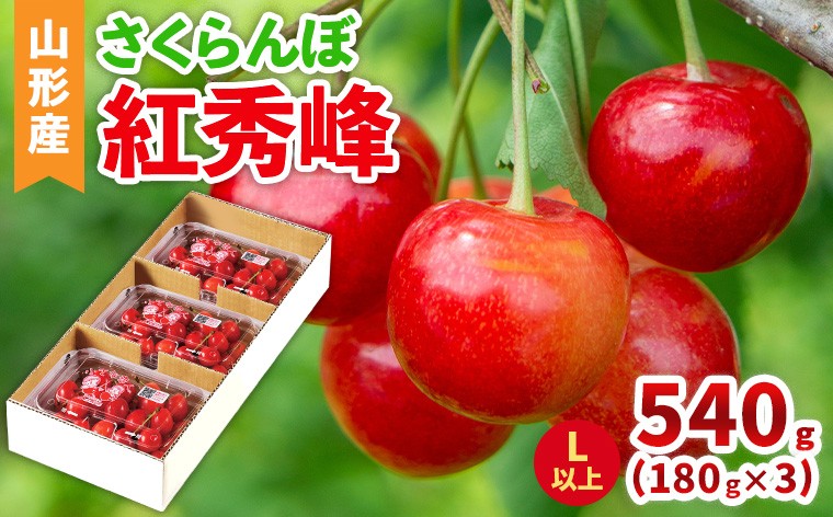 
            山形産 さくらんぼ(紅秀峰) L以上 540g(180g×3パック) 【令和8年産先行予約】FS25-041
          