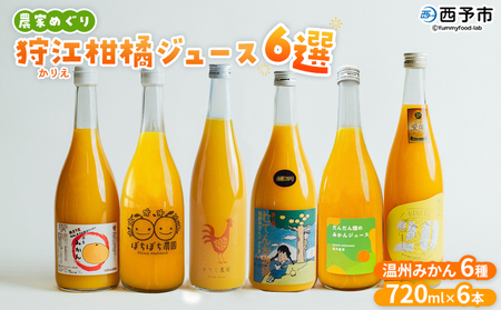 ＜農家めぐり 狩江柑橘ジュース 6選（温州みかん）＞ 温州みかん 南柑20号 愛媛県産 飲料 ジュース 国産 みかん 蜜柑 ミカン ストレートジュース 果汁 セット 詰合せ 6種 6本 企業組合かりエンジョイ 愛媛県 西予市 【常温】『4月中旬以降順次出荷予定』 AKK0001