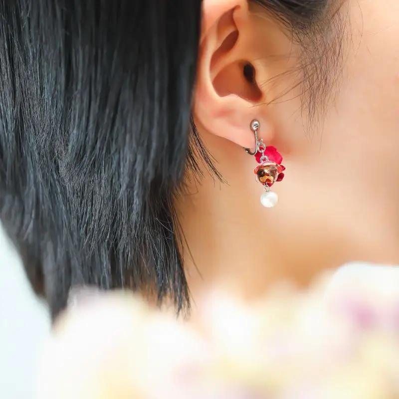 【可愛く九谷焼を楽しむ】九谷焼×布花アクセサリー九谷花（KUTANIKA）九谷花パールイヤリング・ピアス ( 九谷花パールイヤリング / 紫 ) ギフト プレゼント