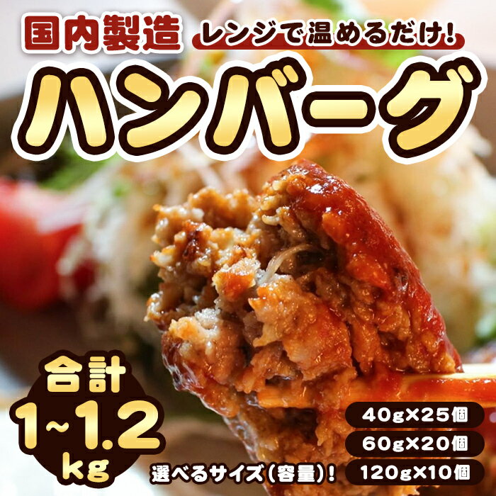 【ふるさと納税】業務用 ハンバーグ 国内製造 選べるサイズ！ 合計1kg～1.2kg (40g×25個・60g×20個・120g×10個) レンジ調理 温めるだけ 冷凍 肉 お肉 お弁当 惣菜 おかず【株式会社オサベフーズ】tm379・tm380・tm381