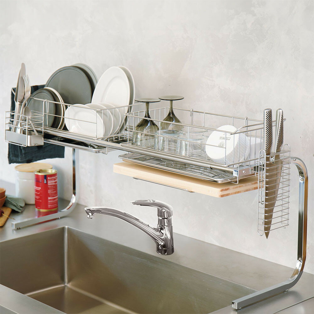 【ふるさと納税】手前がすっきり伸長式シンク上ステンレス水切り1段（幅84～104cm）_1296500581_00 | 中野区 便利 伸縮式 ステンレス 水切りラック キッチン収納 シンク上調理スペース 省スペース デザイン性 耐久性 調整可能