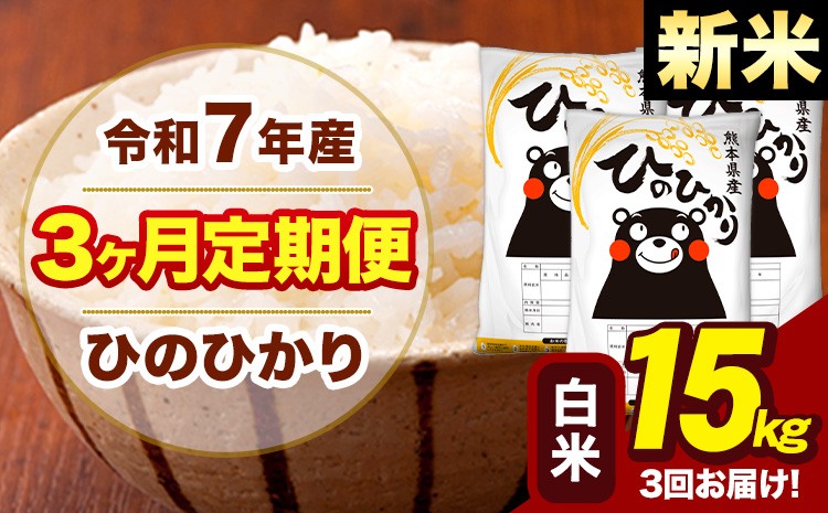
            新米 令和7年産 【3ヶ月定期便】 白米 米 ひのひかり 15kg《お申し込み月の翌月から出荷開始》熊本県 大津町 国産 熊本県産 白米 送料無料 ヒノヒカリ こめ お米 
          