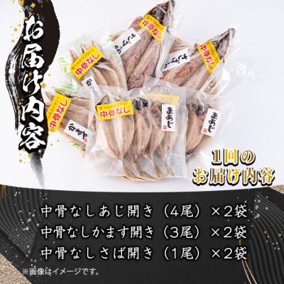ふるさと納税 佐伯市 中骨なし開き3種詰め合わせ (16尾・3種:隔月3回) |  | 01