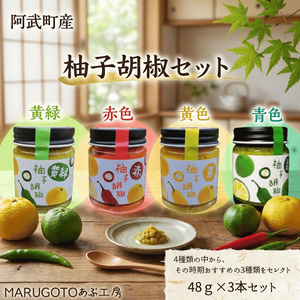 阿武町産 柚子胡椒 食べ比べ3種セット（色・辛さ・風味が異なる）｜abuiro