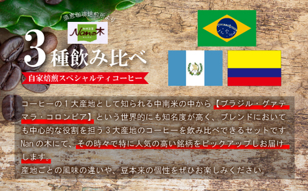 【Nanの木】自家焙煎スペシャルティコーヒー3種飲み比べセット 豆 [NK001-1] 【福岡県須恵町】