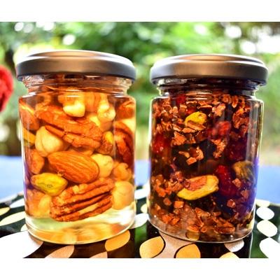 ふるさと納税 高野町 ナッツ・ドライフルーツの蜂蜜漬　峠プレミアム2種セット【萌(MOE)】【玄(KURO)】(高野町) |  | 01