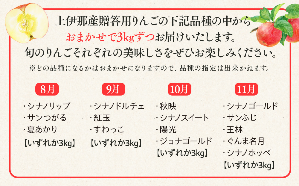 【定期便】贈答用上伊那産りんごの定期便4回おまかせセット